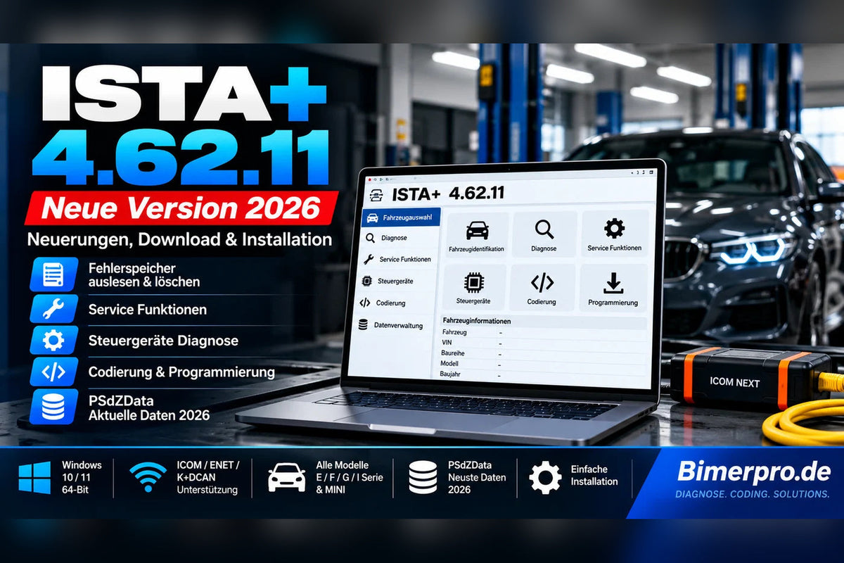 BMW ISTA+ 4.62.11 Diagnosesoftware 2026 – Fahrzeugdiagnose, Codierung, Programmierung und Servicefunktionen für BMW und MINI, Windows 10/11 64-Bit – Bimerpro.de