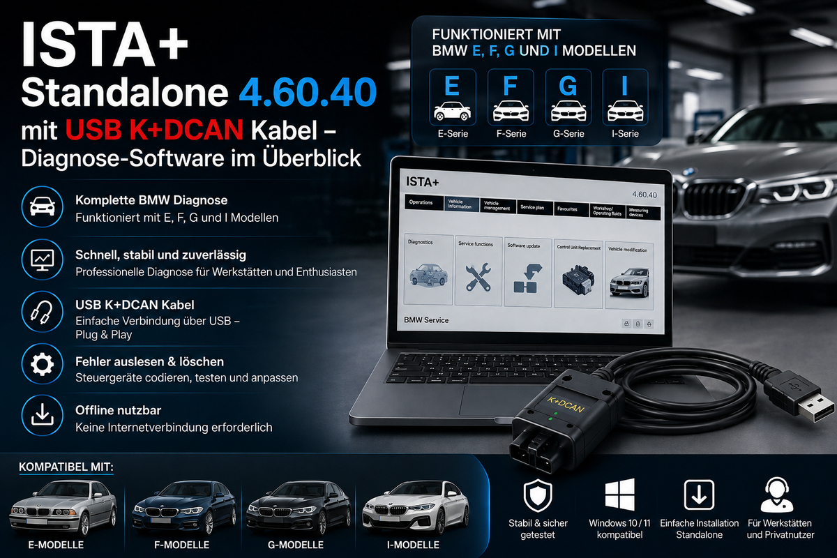 ISTA+ Standalone 4.60.40 Diagnose-Software mit USB K+DCAN Kabel für BMW E-, F-, G- und I-Modelle