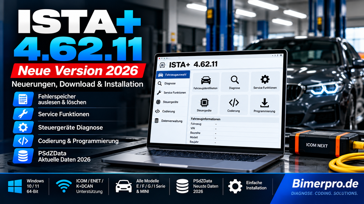 BMW ISTA+ 4.62.11 Diagnosesoftware 2026 – Fahrzeugdiagnose, Codierung, Programmierung und Servicefunktionen für BMW und MINI, Windows 10/11 64-Bit – Bimerpro.de
