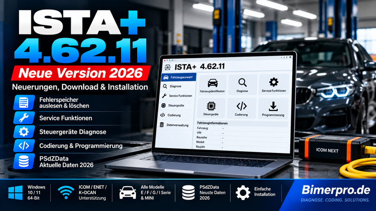 BMW ISTA+ 4.62.11 Diagnosesoftware 2026 – Fahrzeugdiagnose, Codierung, Programmierung und Servicefunktionen für BMW und MINI, Windows 10/11 64-Bit – Bimerpro.de