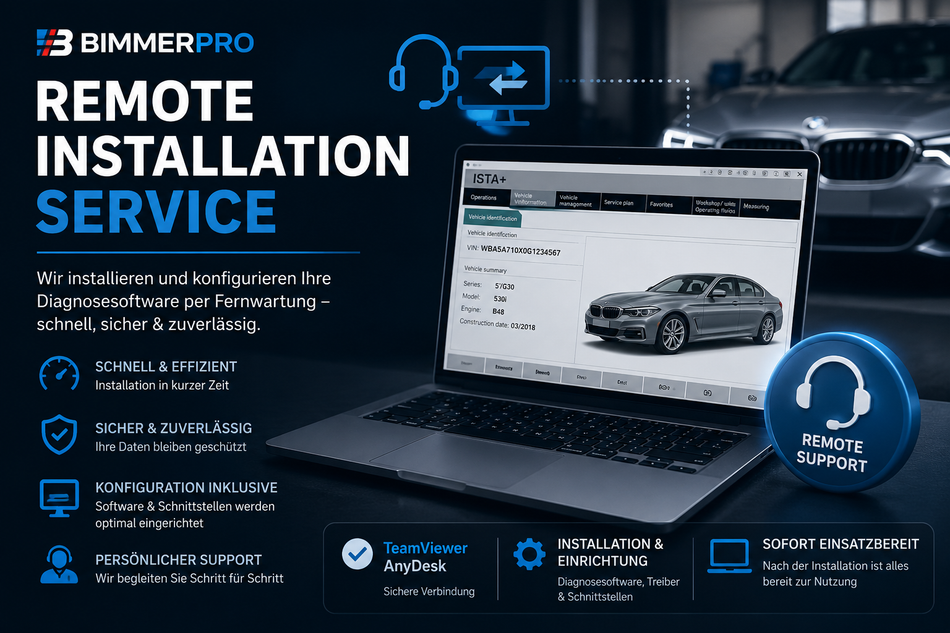 BMW Diagnose Software Pakets mit ISTA D, ISTA P, INPA, NCS Expert, Tool32 und WinKFP. Geeignet für Diagnose, Codierung, Servicefunktionen und Programmierung von BMW Fahrzeugen.