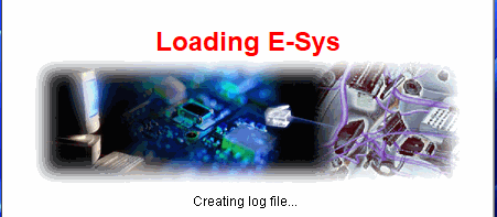 Ladebildschirm von E-Sys mit log Datei erstellen Hinweis und technischen Elementen im Hintergrund.