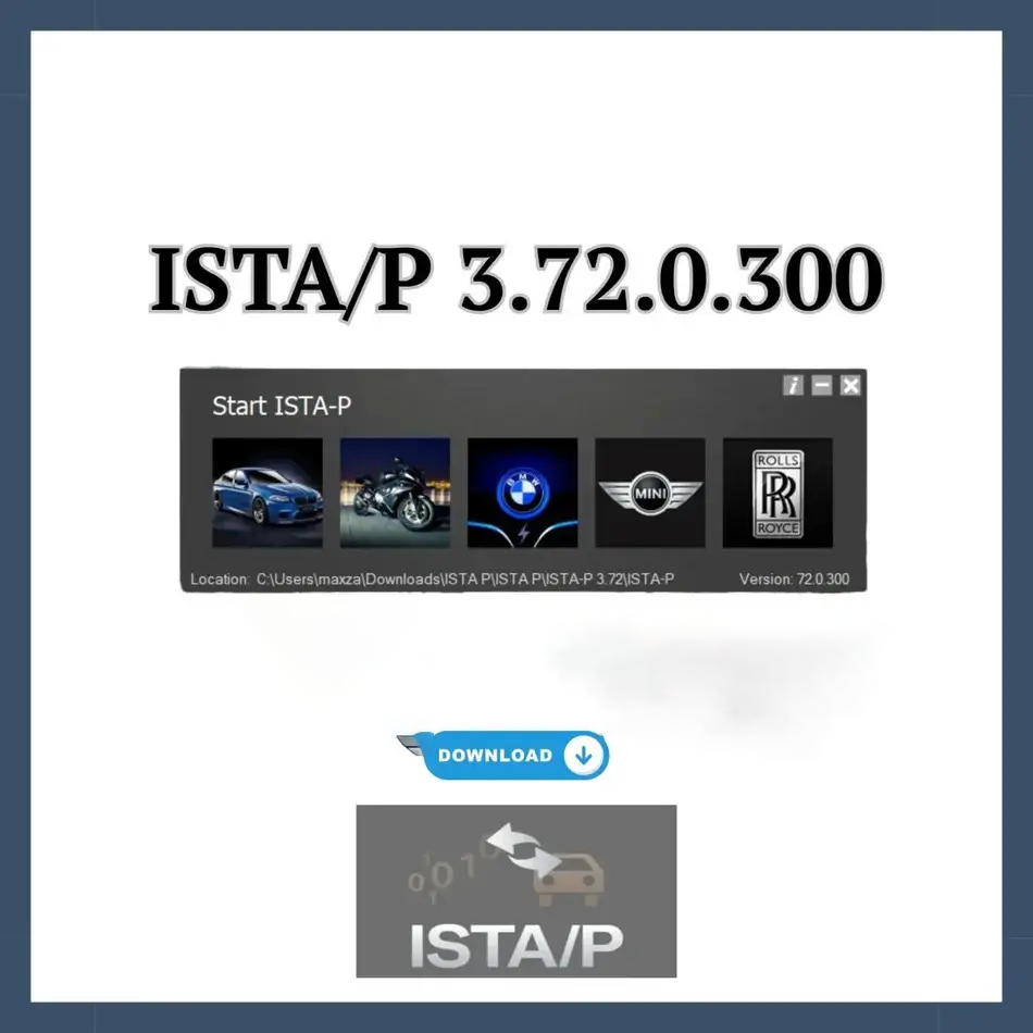 ISTA/P 3.72.0.300 Programmiersoftware E-Serie – Benutzeroberfläche mit Markenlogos von BMW, MINI und Rolls-Royce.